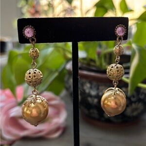 Gorgeous Gold and Pink Drop Earrings Vintage